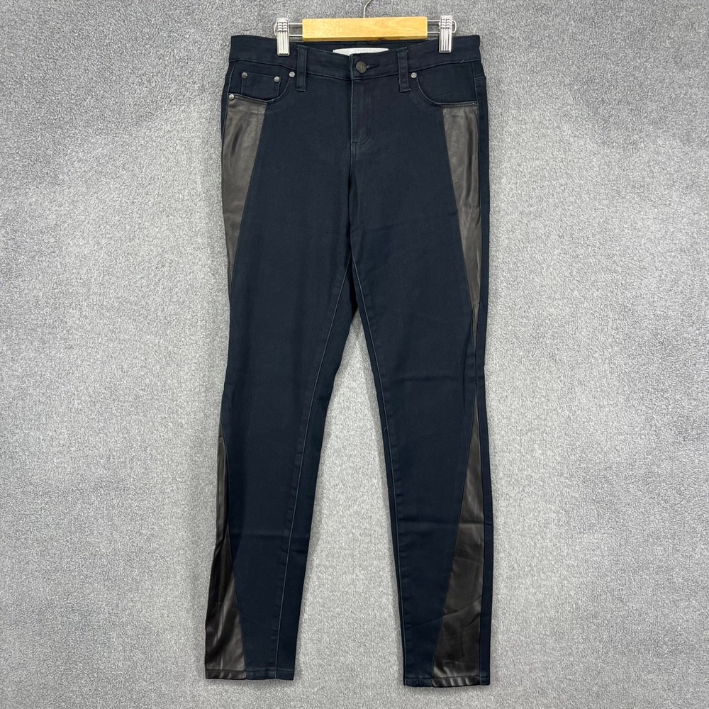 Tractr Womens Faux Leather Panel Skinny Jeans Black Indigo Size‎ 28 93739-JBJ